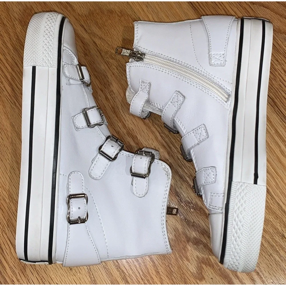 ASH Women's Leather High Top Sneakers Multi-Buckle Side Zip White Sz EU 35 US 5 - Picture 5 of 8